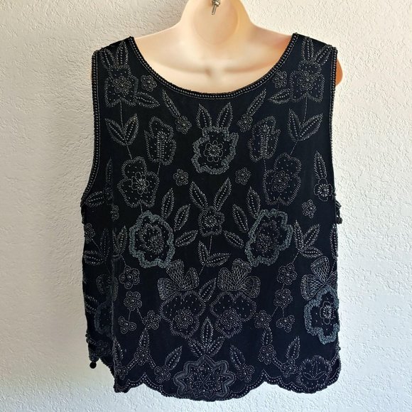 Vintage Black Beaded Floral Blouse - Picture 2 of 7